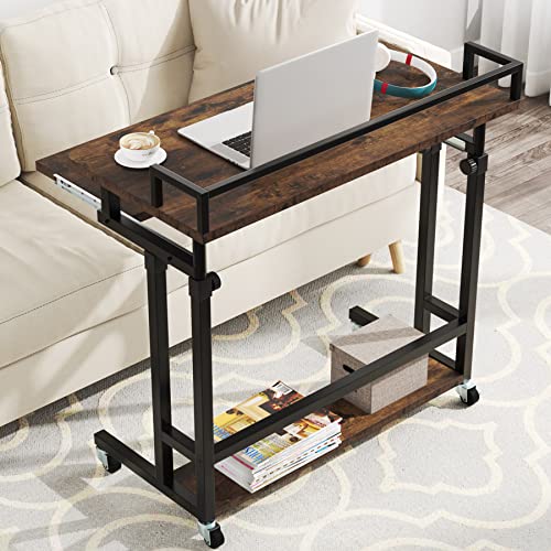 Tribesigns Rolling Portable Computer Desk, Adjustable Height Couch Sofa Table With Pull Out Keyboard Tray For Laptop, Mobile Standing Desk Bed Computer Cart For Small Space (Rusti) #TOP3