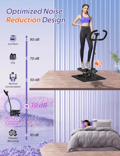 Image of Amicus Mini Stepper with Handlebar for Exercise, Stair Stepper with Resistance Band, Hydraulic Fitness Stepper Machine for Home, 330lbs Weight Capacity