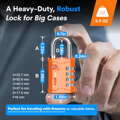 Image of FORGE 4 Digit 17067 TSA Approved Tool Box and Case Lock, Combination Padlock for Travel, Orange 1 Lock