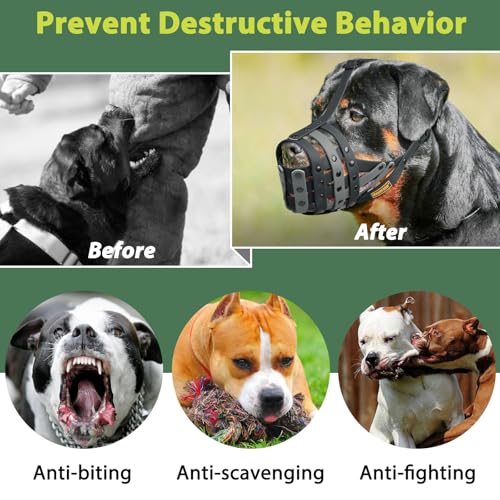 Image of Mayerzon Pitbull Dog Muzzle for Large Medium Dogs Prevent Biting Scavenging | Fits Rottweiler Amstaff Broad-nosed Breed, Sturdy Breathable Basket, Training Walking Use, Allows to Drink | Black Grey, M