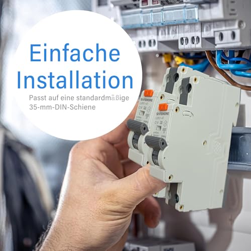 FI/LS-Schalter 1P+N 16A 30mA Typ A - SAFEMORE TÜV-zertifizierter RCBO Fehlerstromschutzschalter mit 6kA Schaltvermögen, C16 Kurve C - DIN-Schienen-Montage