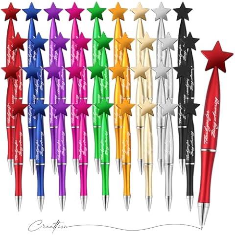EVNEED 36 Pcs Pens Bulk Amazing Star Ballpoint Heart Shaped Pen Teachers Gifts Appreciation Pens for Employee Coworker Student Nurse,Multicolor Cover
