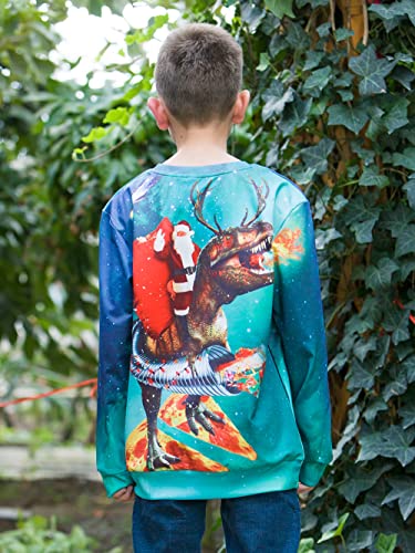 Teen Christmas Sweater Size 13-16 Pizza Dinosaur Xmas Oufits Long Sleeve Kids Round Neck Tops Sweatshirt #TOP2
