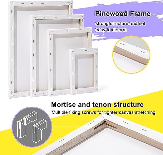 Image of Artist Standard Series 10 Oz (440 GSM) 100% Cotton Pre-Stretched Canvas with Wooden Frame 18x40 mm | Primed Canvas Stretched for Oil & Acrylic Painting 18 inch x 18 inch (45x45 cm), Pack of 6