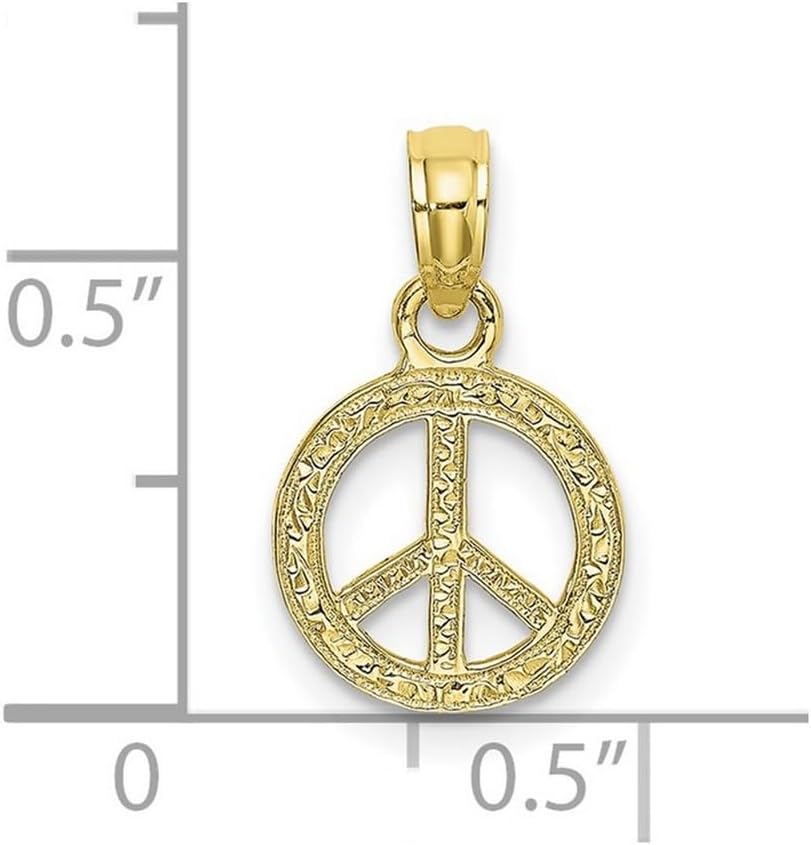 JewelryWeb 10k Gold Mini Peace Sign Flat and Textured Charm Pendant Necklace for Women - Image 2