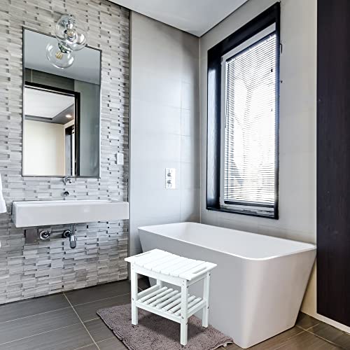 Shower Bench With Storage Shelf, Hdpe Material Waterproof, Bathtub Side Table, Suitable For Bathroom Shower Stool, Suitable For All Ages, 19.3X11.8X17.3 Inches (White) #TOP7
