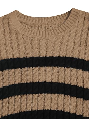 Image of ZAFUL Women's Striped Sweaters Casual Crew Neck Long Sleeve Pullover Oversized Cable Knit Loose Jumper Tops
