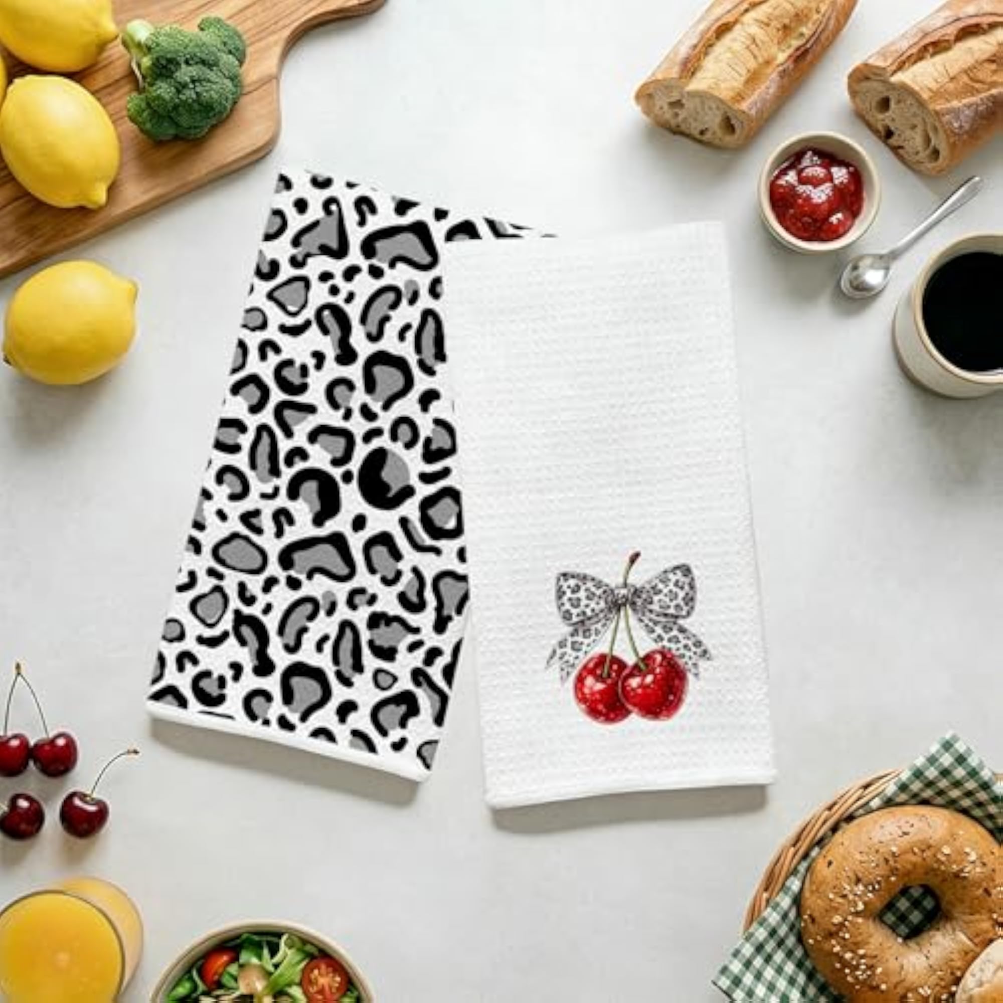 Black and White Leopard Print Hand Towels Set of 2