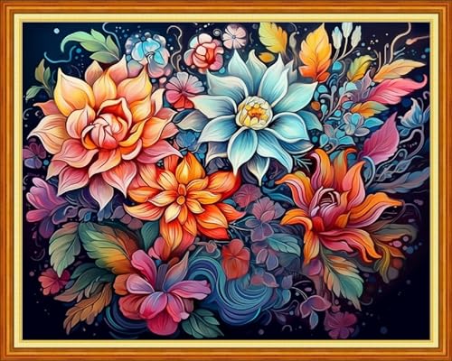 Image of Dimensean Stamped Cross Stitch Kits Full Range of Embroidery Patterns Starter Kits for Beginners Adult DIY Cross Stitches Needlepoint Kits 11CT-Magic Flower 16x20 inch