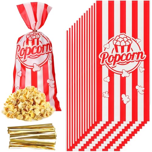 100 PCS Cajas Grandes de Palomitas, 12.5×27.5 cm, Diseño Retro Rayas Rojas y Blancas,Cine, Noches de Cine, Pijamadas, Fiestas Infantiles, Cumpleaños