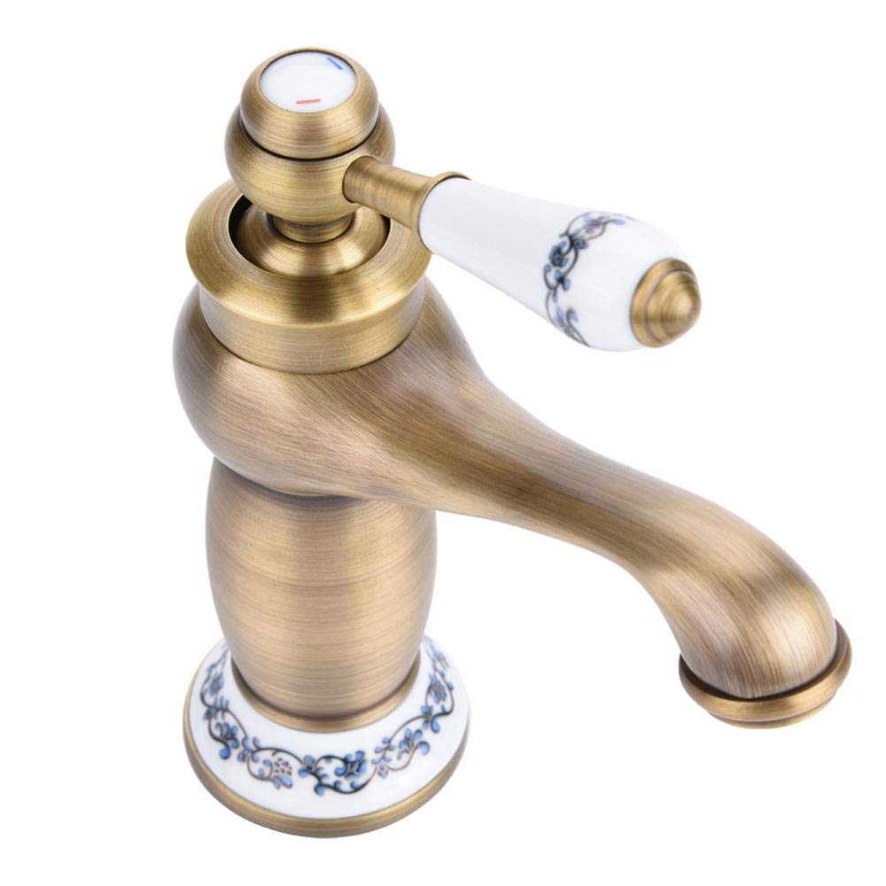 Grifo monomando de agua fría y caliente de latón con estampado floral para lavabo de cocina, baño (antiguo)