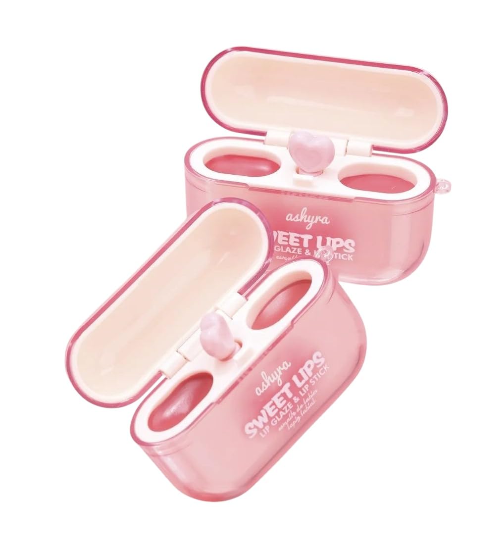 Ashyra Heart Lip Gloss Duo - Cute Earbuds Case, High-Shine & Moisturizing Lip Color Set (Pack of 2)-image-46