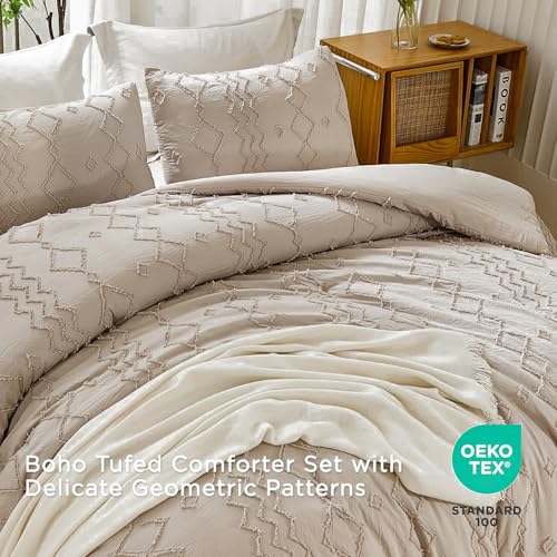 Image of Andency Comforter King Size Set Khaki, 3 Pieces Boho Tufted Fall Bedding Comforters & Sets for King Bed, Soft Fluffy Tan Bed Set (104x90In Comforter & 2 Pillowcases)