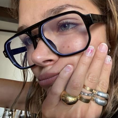 Image of Mirkcittle Retro Square Aviator Blue Light Blocking Glasses for Women Men Oversized Pilot Eyeglasses Fake Nerd Frame