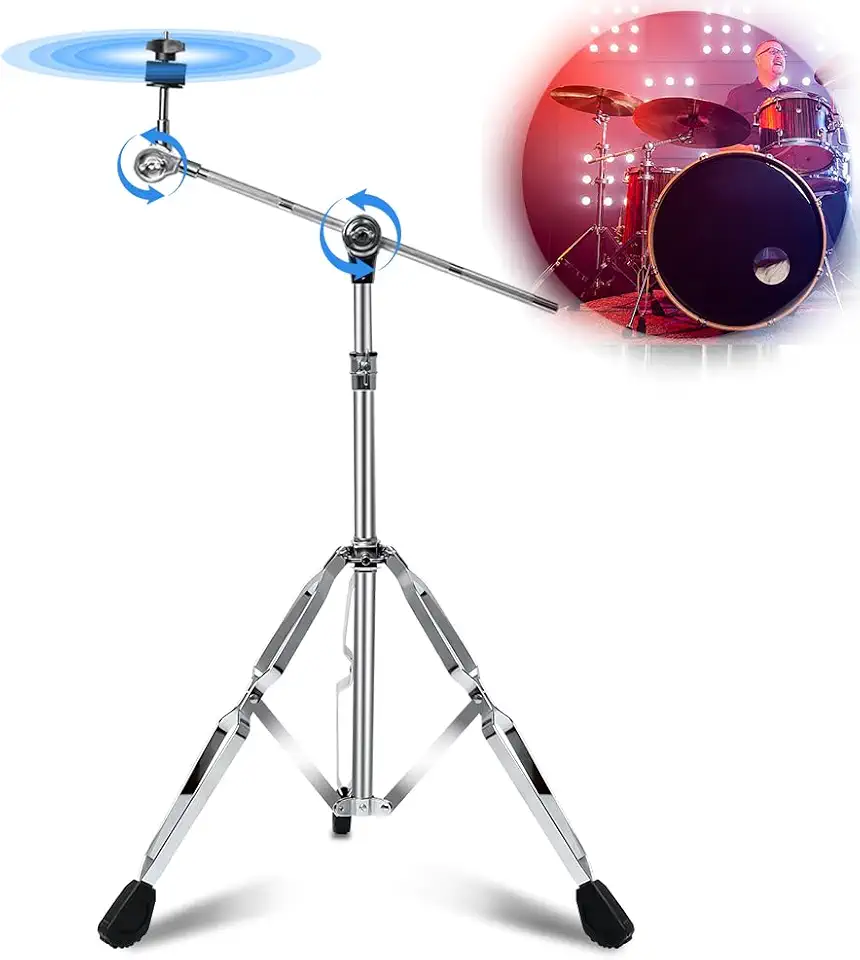 Estante para Prato de Bateria Bahkol, Suporte Ajustável de 80-130cm, Estrutura em Ferro, Cor Prata
