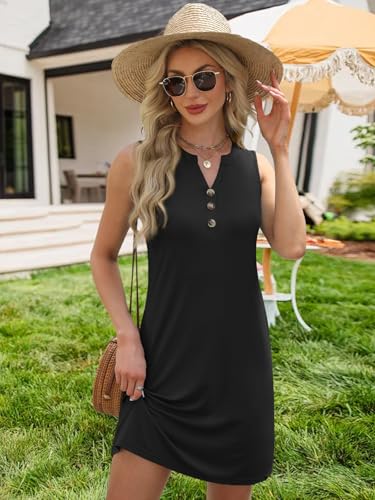 Image of XMTOPYE Women Summer Dresses 2025 Beach Fashion Vacation V Neck Sleeveless Sundresses Casual Work Dress
