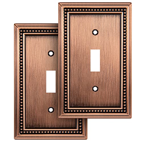Henne Bery Sunken Pearls Decorative Wall Plate Switch Plate Outlet Cover (Single Toggle, 2 Pack, Antique Copper) #TOP3