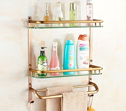 Ljf Estante del Cuarto de baño de Cobre Cesta de la Cesta del baño Estante de Toalla de baño de Vidrio Estante Antiguo Cuarto de baño Europeo Toallero (Color : 61CM)