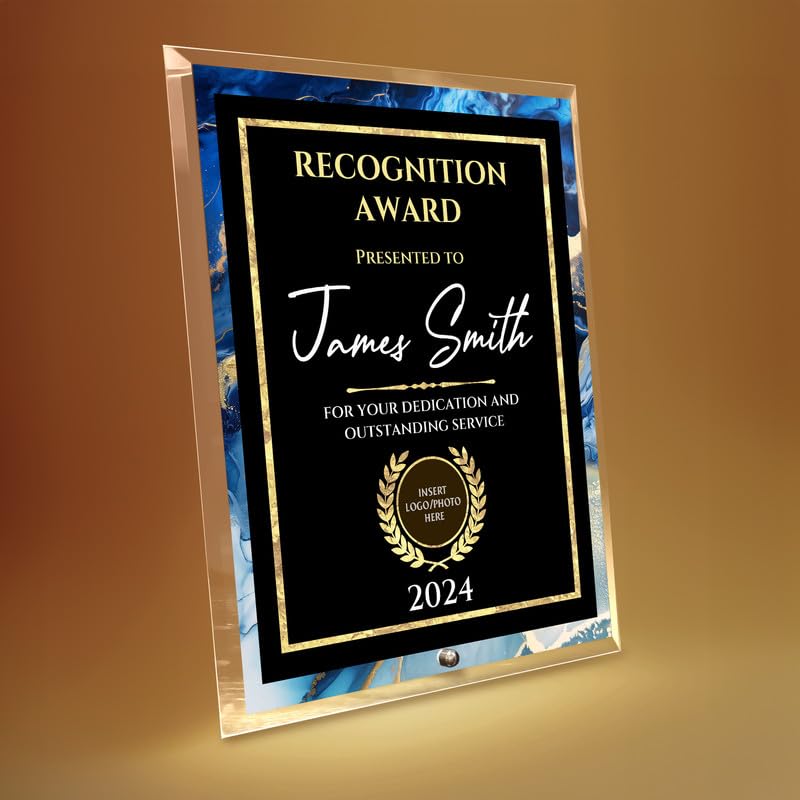 8"x10" Personalized Glass Plaque for Awards and Trophies, Custom Award Plaque for Employee of the Month, Retirement, Leadership and Appreciation Gifts