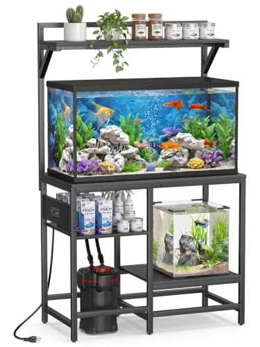 Image of 40 Gallon Fish Tank Stand, Aquarium Stand with Power Outlet, Heavy-Duty Reptile Terrarium Stand Table with Top Shelf for 40 Gal Standard /Long /High, 37.4 inch L x 19.7 inch W x 30 inch H(Black)