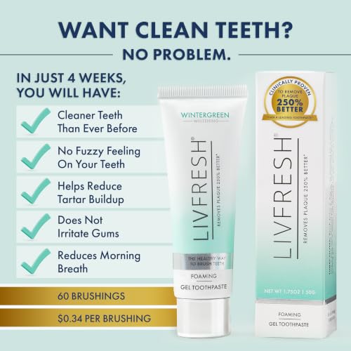 Image of LIVFRESH Toothpaste Gel, Clinically Proven to Remove Plaque 250% Better, Does Not Irritate Gums, Reduces Tartar Buildup, Freshens Breath, SLS Free Dental Gel, Wintergreen, 3 Pack