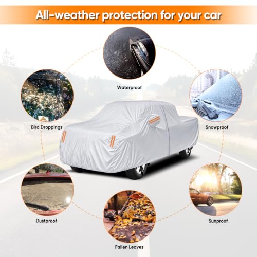 Image of Truck Cover Waterproof All Weather,Pickup Truck Car Cover Fit for Most Regular Cab Short Box Ford Ranger /F100,Chevy C10 S10,Ram 150 /250,Nissan Frontier etc (Length Up to 210 inch)