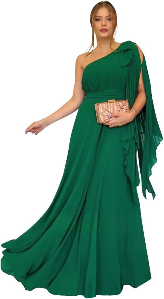 Chicbridal One Shoulder Wedding Guest Dresses for Women 2026 Long Chiffon Formal Dresses Pleated Elegant A Line Evening Dress