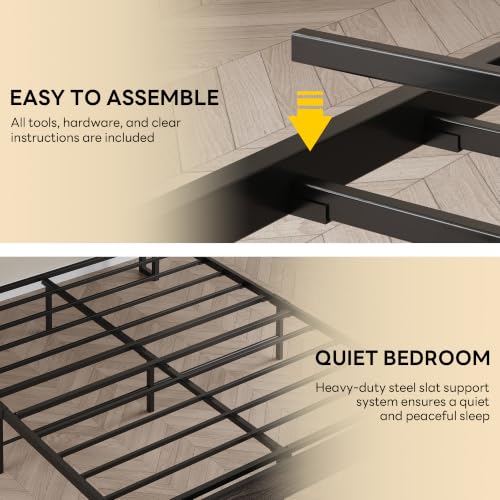 Image of LIKIMIO Queen Bed Frames, PU Leather Storage Headboard with Charging Station, Solid and Stable, Noise Free, No Box Spring Needed, Easy Assembly, Black