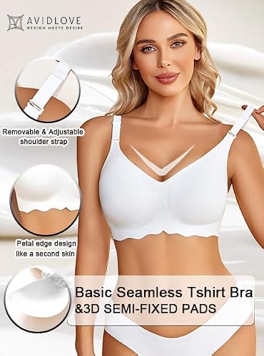 Avidlove Seamless Bras for Women No Underwire Bra Wireless Padded Bralette Support No Show Bras White L — view 4