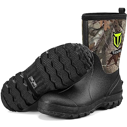 TIDEWE Rubber Boots for Men, 5.5mm Neoprene Insulated Rain Boots with Steel Shank, Waterproof Mid Calf Hunting Boots, Sturdy Rubber Work Boots for Farming Gardening Fishing (Next Camo G2 Size 10) by TIDEWE - Used condition - CA$31.22