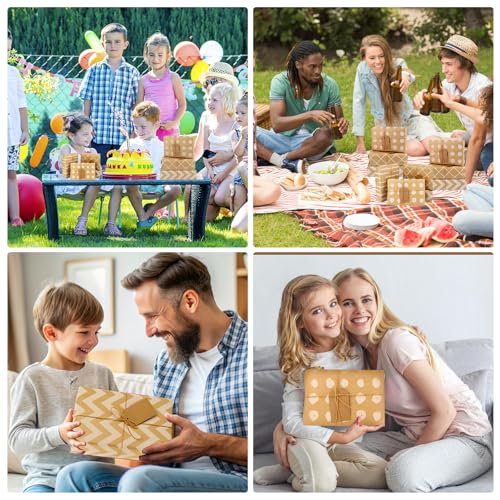 ASelected 4 Rolle Geschenkpapier, 43 x 300cm/Rolle Packpapier Geburtstag 4, Geschenkpapier Kinder mit Geschenkanhänger und Jute Schnur, Rolle Set für Geburtstag Hochzeit Jubiläum Geliefert
