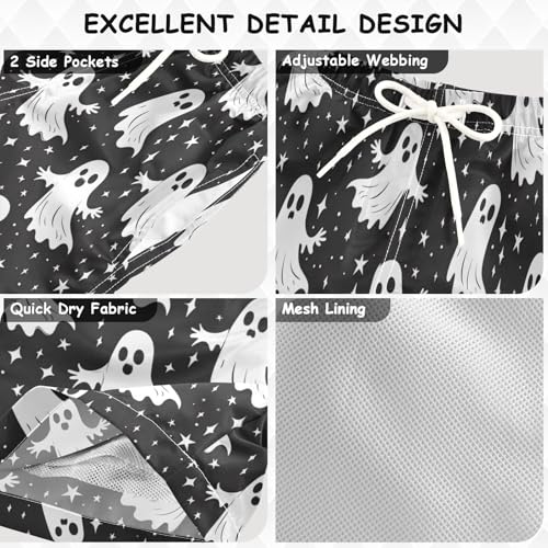 Cute White Ghosts Stars Boys Swim Trunks Kids Toddler Beach Board Shorts Teen Quick Dry Bathing Suit Swimsuit3