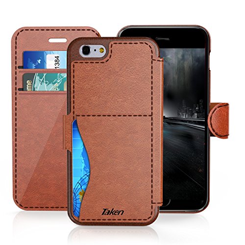 Taken iPhone 8 / iPhone 7 Leather Wallet Case with Cards Slot and Metal Magnetic, Slim Fit and Heavy Duty, Plastic Flip Case/Cover with Rubber Edge, for Women, Men, Boys, Girls, 4.7 Inch Dark Brown