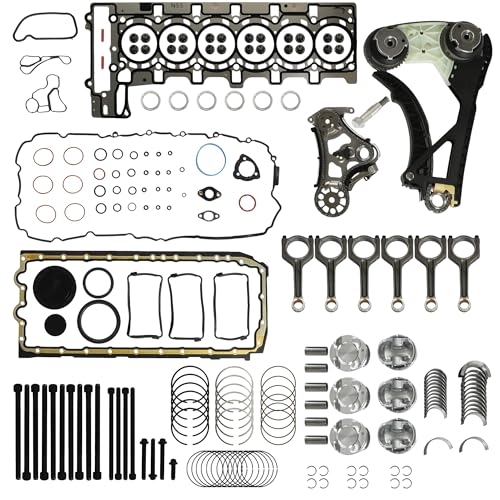 N55 3.0 Cylinder Head Gasket Set with Timing Chain Kit & Pistons Con-Rods Set Fit For BMW 335i 535i X5 X3 435i 135i M235i X1 740i N55B30 3.0L 2011-2018 Replace#11247624615 11247576714