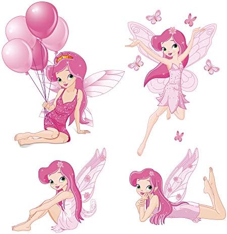 decalmile Pink Fairy Girls Wall Decals Butterflies Wall Stickers Peel and Stick Removable Vinyl Wall Art for Girls Room Nursery Kids Bedroom