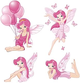 decalmile Pink Fairy Girls Wall Decals Butterflies Wall Stickers Peel and Stick Removable Vinyl Wall Art for Girls Room Nursery Kids Bedroom