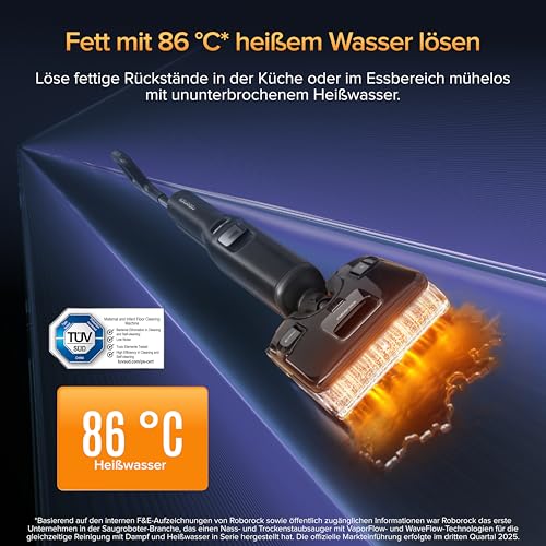 roborock F25 Ultra Nass Trockensauger mit Dampf, 180 °C Dampfmopp, 86 °C Heißwasser Saugwischer, 22kPa Staubsauger mit Wischfunktion, 90°C Selbstreinigung, 180° flache, KI-unterstütze Räder, Blaulicht