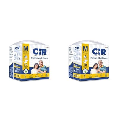 CIR Premium Adult Tape Diapers- All Night Protection with Aloe Vera, Medium (Waist 28-44 inches)- 10 Units x Pack of 2, 