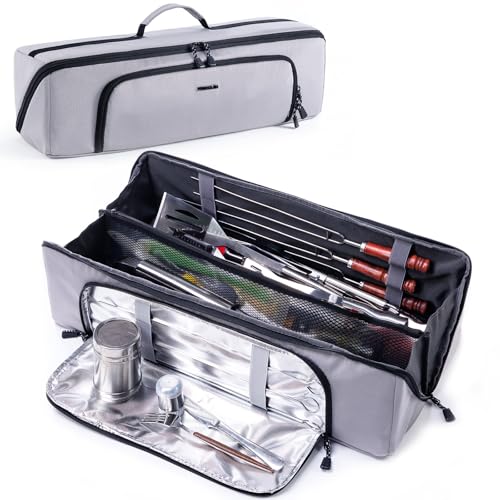 22 Grill Tool Bag Heavy Duty BBQ Accessories Organizer with Wide-Open Design Large Griddle Utensil Storage Bag for Blackstone Camping Tailgating BBQ Gifts for MenBag Only