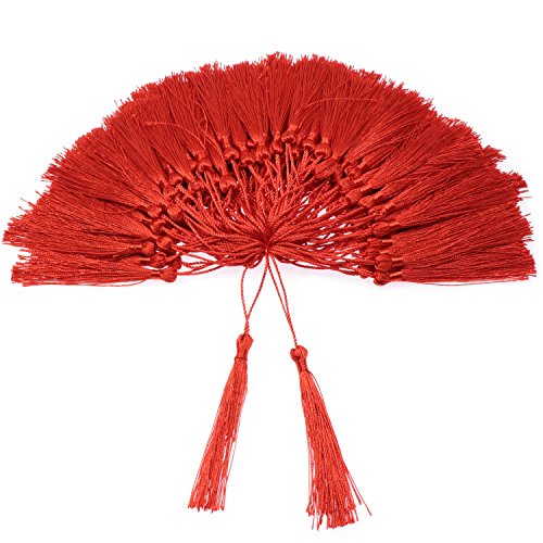 Image of VAPKER 100 Pieces Red Tassels 13cm /5-Inch Silky Handmade Soft Tassels Floss Bookmark Tassels with 2-Inch Cord Loop for Jewelry Making, DIY Projects, Bookmarks