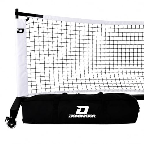 Image of Dominator Standard Portable Pickleball Net - Indoor /Outdoor Regulation Pickleball Net - USAPA Compliant Pickleball Net on Wheels - System Includes Rolling Storage Bag & Locking Wheels
