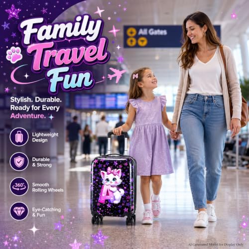 Image of CCJPX 5Pcs Kids Suitcase for Girls, 16 inch Travel Luggage Set with Spinner Wheels, Cat Hardside Carry on Toddler Rolling Suitcase Airline Approved (Black)