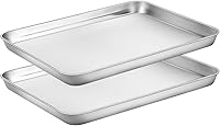 Vista 9 de Juego de 2 bandejas para hornear, 2 bandejas de acero inoxidable para hornear y bandejas para horno tostador, tamaño rectangular de 9 pulgadas
