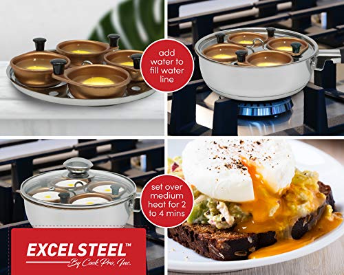 Excelsteel Non Stick Easy Use Rust Resistant Home Kitchen Breakfast Brunch Induction Cooktop Egg Poacher, 4 Cup, Gold Tone #TOP3