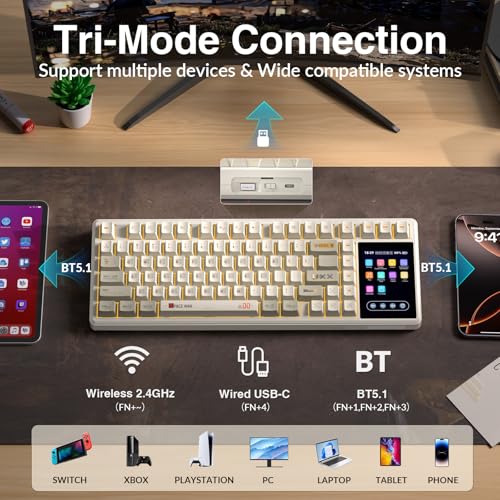 Image of Aula L99 Wireless Mechanical Gaming Creamy Keyboard with Smart Touch Screen | Tri-Mode Hot Swappable Custom Keyboard,RGB Backlit,PBT Keycap,Gasket Mount Creamy Sounding Keyboards for Office PC,84 Keys