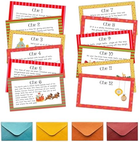 Christmas Scavenger Hunt Games, Christmas Treasure Hunt Clue Card...