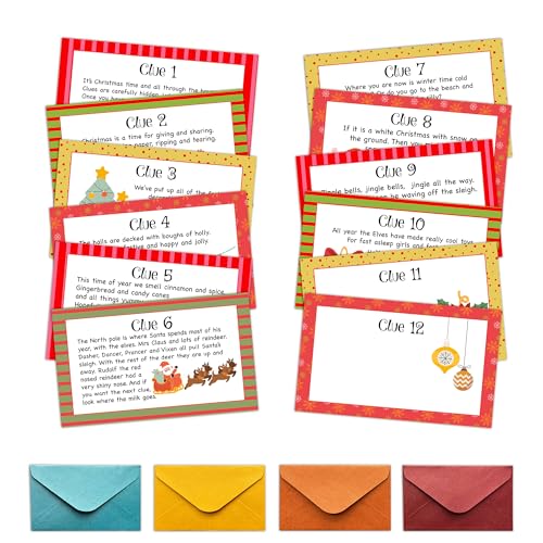 Christmas Scavenger Hunt Games, Christmas Treasure Hunt Clue Card...