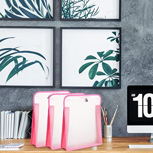 Image of 12 Pieces Scrapbook Paper Storage 12x12 Sheets Storage Paper File Scrapbook Paper Storage Organizer with Handle Expandable Craft Paper Storage for Documents Office Photos Cardstock File (Pink)