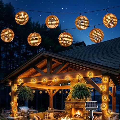 Guirlande Solaire Exterieur, 10 LED Guirlandes Lumineuses Extérieure Blanc Chaud Lanterne Solaires...