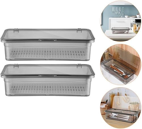 Miniatura 2 de Cabilock Organizador de utensilios de bambú, bandeja de cubiertos de bambú, bandeja de cubiertos de cocina y cajón de utensilios, organizador de